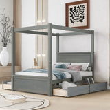 Hearth and Haven Grant Canopy Full Bed with Four Drawers, Brushed Grey