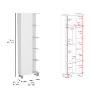 English Elm Urano Corner Linen Cabinet White – Space-Saving Particleboard Storage with 4 Open Shelves & Adjustable Interior Shelves B20091991
