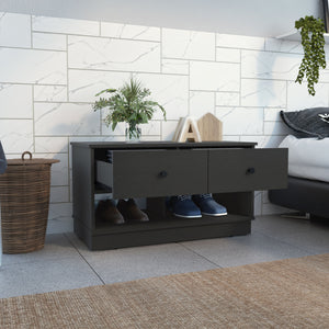 English Elm Hamilton Storage Bench with Two Drawers and Open Shelves for Entryway, Shoe Storage, 35.8"W x 19.9"H Black 40.6 L x 22.8 W x 6.3 H B20091910