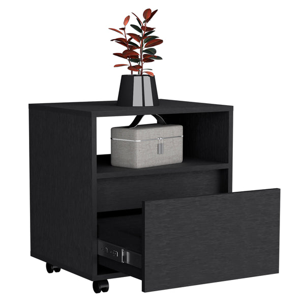 English Elm Austin Nightstand Wenge with Caster Wheels, Handle-Free Drawer & Divided Shelf for Small Spaces B20092130