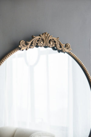 English Elm 30" Round Baroque Ornamental Iron Wall Mirror Matte Entryway Powder Room Statement Piece Gold W2078124100
