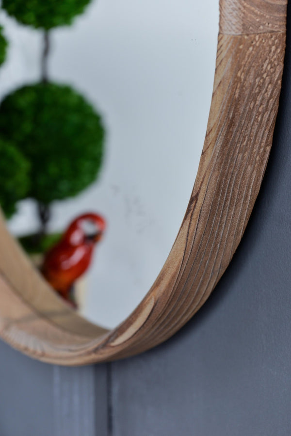 English Elm 28" Round Fir Wood Wall Mirror Thin Frame Warm Finish for Bathroom or Living Room W2078124099