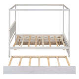 Hearth and Haven Samuel Canopy Full Bed with Trundle Bed and Two Drawers, Brushed White