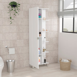 English Elm Urano Corner Linen Cabinet White – Space-Saving Particleboard Storage with 4 Open Shelves & Adjustable Interior Shelves B20091991