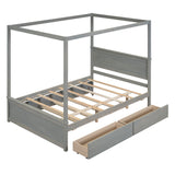 Hearth and Haven Samuel Canopy Full Bed with Trundle Bed and Two Drawers, Brushed Grey