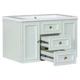 English Elm 30" Wall Mounted Bathroom Vanity With Sink Combo, Functional Drawer, Solid Wood & Mdf Board & Ceramic, Green