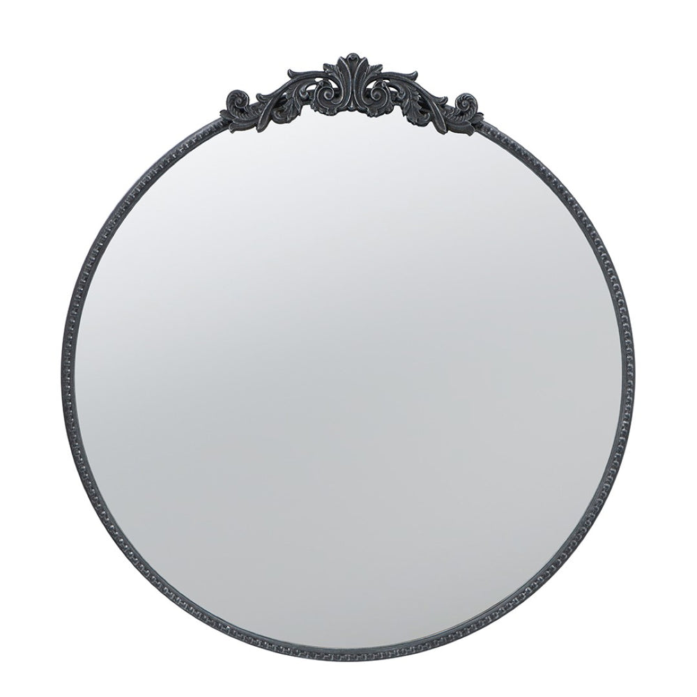 English Elm 30" Round Baroque Ornamental Iron Wall Mirror Matte Entryway Powder Room Statement Piece Black W2078124101