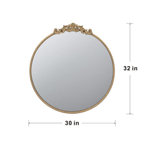 English Elm 30" Round Baroque Ornamental Iron Wall Mirror Matte Entryway Powder Room Statement Piece Gold W2078124100