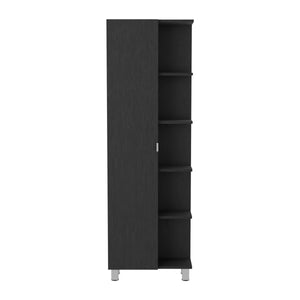 English Elm Urano Mirrored Linen Cabinet with 4 Interior Adjustable Shelves and 5 Open Exterior Storage Shelves Black 63.4 L x 16.5 W x 4.7 H B20091988