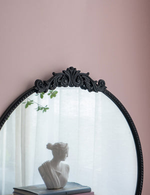 English Elm 30" Round Baroque Ornamental Iron Wall Mirror Matte Entryway Powder Room Statement Piece Black W2078124101