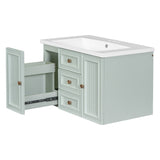 English Elm 30" Wall Mounted Bathroom Vanity With Sink Combo, Functional Drawer, Solid Wood & Mdf Board & Ceramic, Green