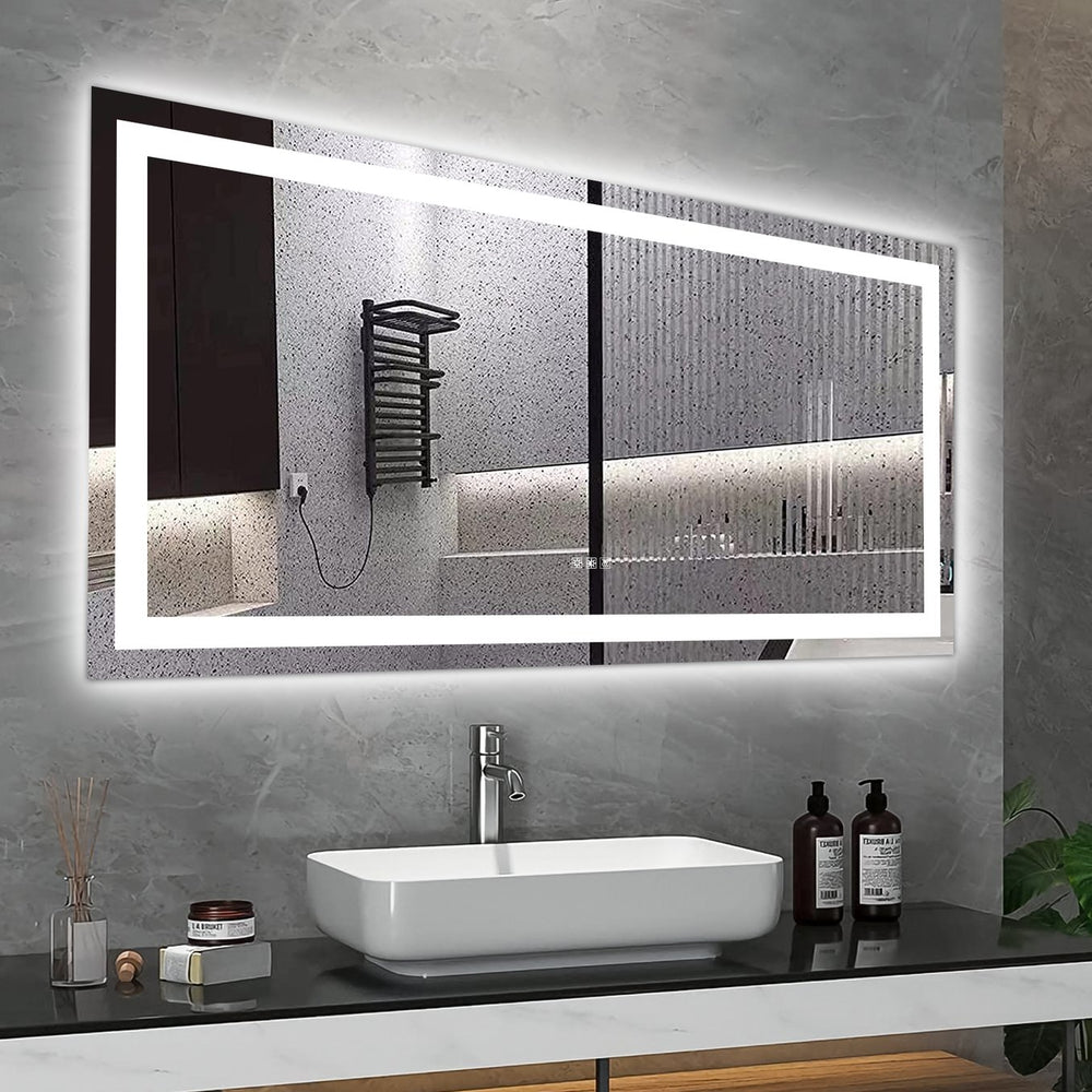 English Elm 60" LED Bathroom Mirror 60"x32" Frameless Lighted Vanity with Anti-Fog Touch Sensor, Dimmable Color Temps and Shatterproof Glass W134070939