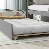 Hearth and Haven Twin House Wooden Daybed with Trundle, Twin House-Shaped Headboard Bed with Guardrails, Grey W504102750