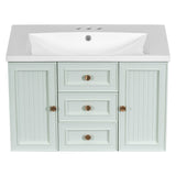 English Elm 30" Wall Mounted Bathroom Vanity With Sink Combo, Functional Drawer, Solid Wood & Mdf Board & Ceramic, Green