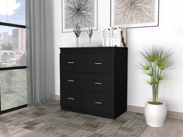 English Elm Georgia Three Drawer Dresser Black – Modern Particle Board Storage with Metal Handles, Spacious Top Surface Elegance B07092062