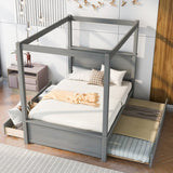 Hearth and Haven Samuel Canopy Full Bed with Trundle Bed and Two Drawers, Brushed Grey