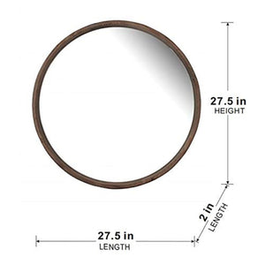 English Elm 28" Round Fir Wood Wall Mirror Thin Frame Warm Finish for Bathroom or Living Room W2078124099