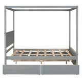 Hearth and Haven Grant Canopy Full Bed with Four Drawers, Brushed Grey