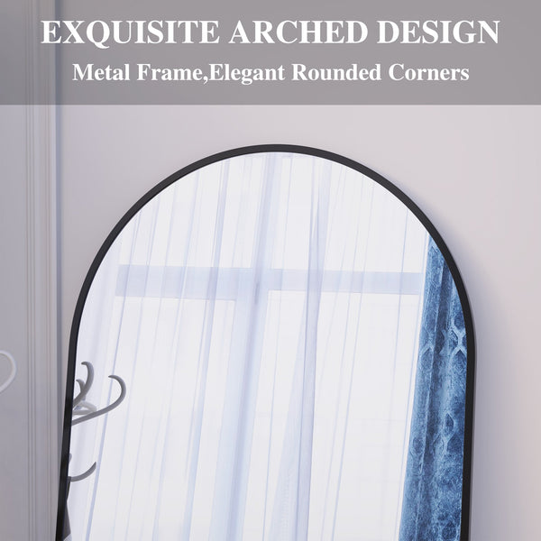 English Elm Arch Oversized 71"x32" Full Length Mirror with Elegant Arch Frame, Black Metal Leaning Floor Mirror W708P297677