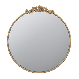 English Elm 30" Round Baroque Ornamental Iron Wall Mirror Matte Entryway Powder Room Statement Piece Gold W2078124100