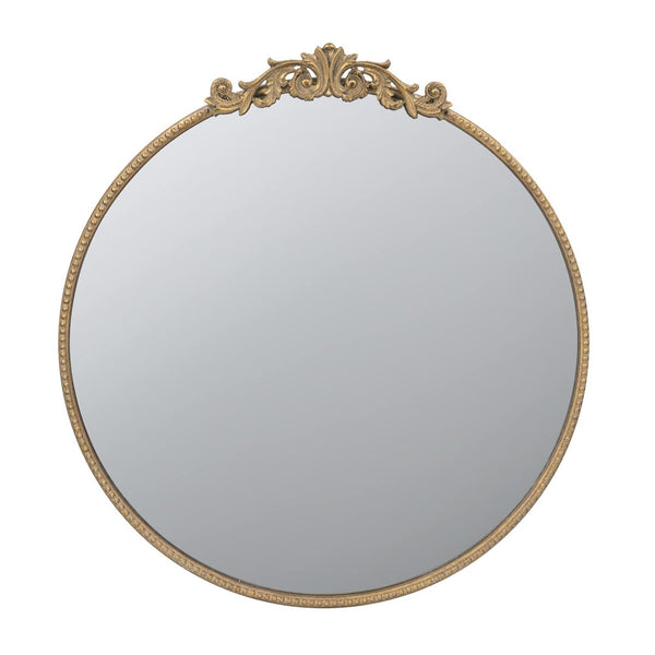 English Elm 30" Round Baroque Ornamental Iron Wall Mirror Matte Entryway Powder Room Statement Piece Gold W2078124100