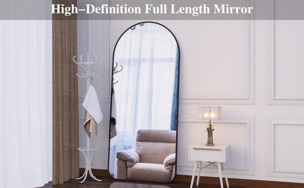 English Elm Arch 70.8x32" Full Length Arched Mirror - Oversized Leaning Floor Mirror with Black Metal Frame W708P379200
