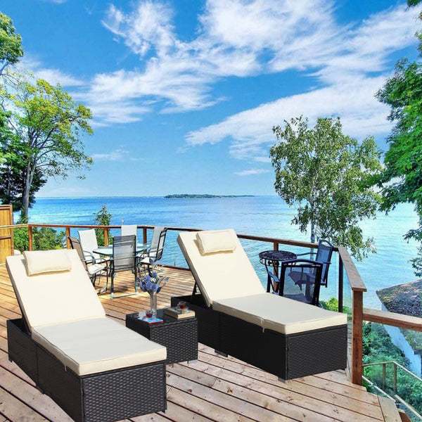 English Elm 3-Piece Outdoor Rattan Patio Furniture Set With Adjustable Chaise Lounges & Glass Coffee Table W209S00016