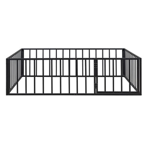 English Elm Full Floor Metal Bed Frame with Decorative Fence and Door for Kids, Elegant Low-Profile Sleep Space Black MF307107AAB