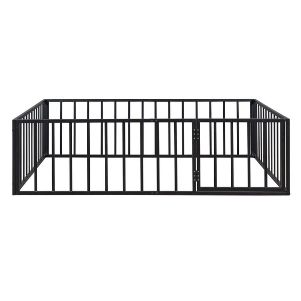 English Elm Full Floor Metal Bed Frame with Decorative Fence and Door for Kids, Elegant Low-Profile Sleep Space Black MF307107AAB