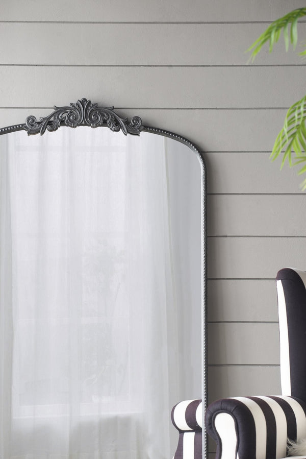 English Elm 66" Baroque Crown Arched Iron Frame Full Length Floor Mirror for Bedroom Entryway W2078124105