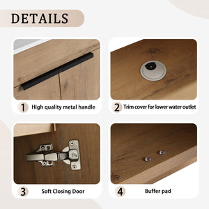 English Elm 24" Freestanding Bathroom Vanity with Ceramic Sink, Soft-Close Doors, Adjustable Shelf, Water-Resistant Finish W999S00099