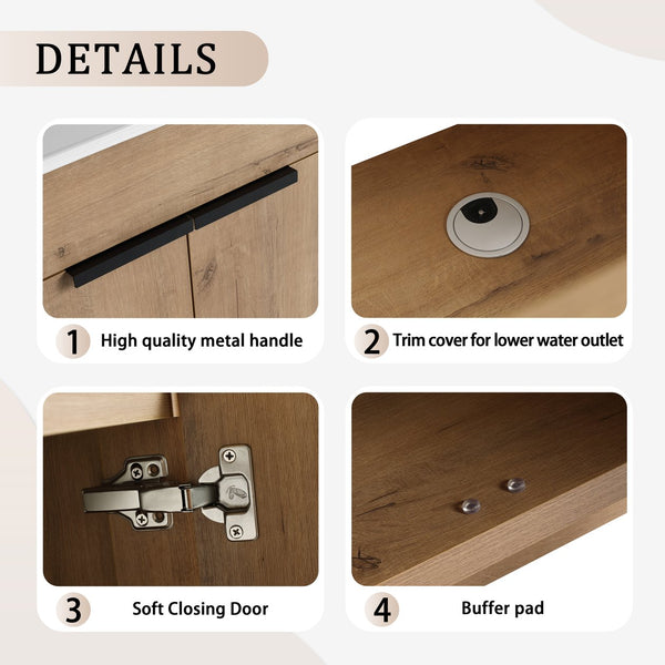 English Elm 24" Freestanding Bathroom Vanity with Ceramic Sink, Soft-Close Doors, Adjustable Shelf, Water-Resistant Finish W999S00099