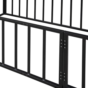 English Elm Twin Metal Floor Bed Frame with Decorative Fence and Little Door for Kids Rooms, Elegant Safe Design Black MF307108AAB