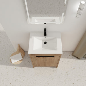 English Elm 24" Freestanding Bathroom Vanity with Ceramic Sink, Soft-Close Doors, Adjustable Shelf, Water-Resistant Finish W999S00099
