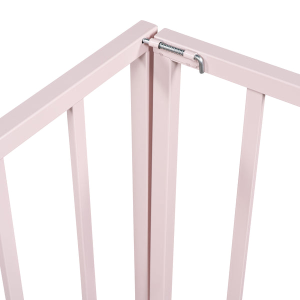 English Elm Full Floor Metal Bed Frame with Decorative Fence and Door for Kids, Elegant Low-Profile Sleep Space Pink MF307107AAH