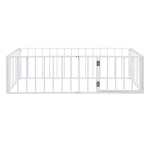 English Elm Twin Metal Floor Bed Frame with Decorative Fence and Little Door for Kids Rooms, Elegant Safe Design White MF307108AAK