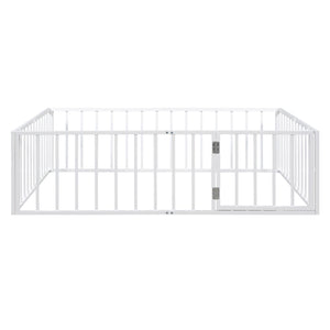 English Elm Full Floor Metal Bed Frame with Decorative Fence and Door for Kids, Elegant Low-Profile Sleep Space White MF307107AAK