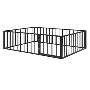 English Elm Full Floor Metal Bed Frame with Decorative Fence and Door for Kids, Elegant Low-Profile Sleep Space Black MF307107AAB