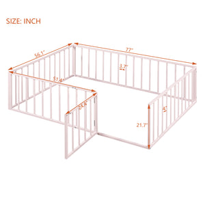 English Elm Full Floor Metal Bed Frame with Decorative Fence and Door for Kids, Elegant Low-Profile Sleep Space Pink MF307107AAH