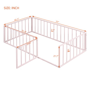 English Elm Twin Metal Floor Bed Frame with Decorative Fence and Little Door for Kids Rooms, Elegant Safe Design Pink MF307108AAH
