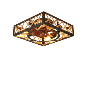 English Elm Farmhouse Caged Flush Mount Ceiling Fan with Light and Remote, 7-Blade Reversible DC Motor Quiet Timing W1340103798