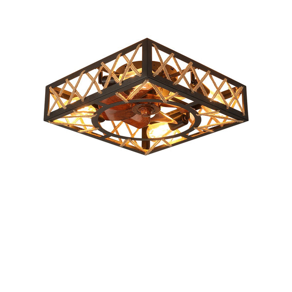 English Elm Farmhouse Caged Flush Mount Ceiling Fan with Light and Remote, 7-Blade Reversible DC Motor Quiet Timing W1340103798