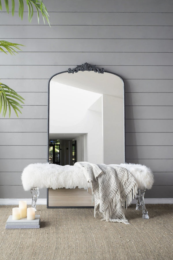 English Elm 66" Baroque Crown Arched Iron Frame Full Length Floor Mirror for Bedroom Entryway W2078124105