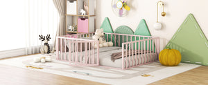 English Elm Full Floor Metal Bed Frame with Decorative Fence and Door for Kids, Elegant Low-Profile Sleep Space Pink MF307107AAH