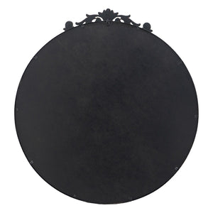 English Elm 36" Round Baroque Iron Frame Wall Mirror Matte Sculptural Relief Entryway Accent Black W2078124103