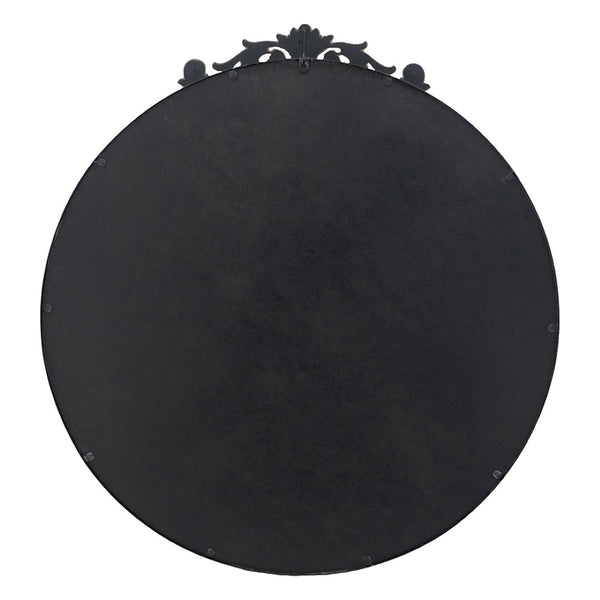 English Elm 36" Round Baroque Iron Frame Wall Mirror Matte Sculptural Relief Entryway Accent Black W2078124103