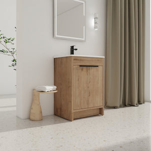 English Elm 24" Freestanding Bathroom Vanity with Ceramic Sink, Soft-Close Doors, Adjustable Shelf, Water-Resistant Finish W999S00099
