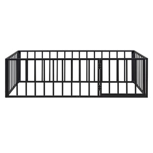 English Elm Twin Metal Floor Bed Frame with Decorative Fence and Little Door for Kids Rooms, Elegant Safe Design Black MF307108AAB