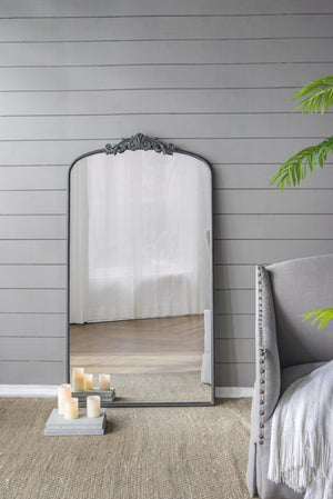 English Elm 66" Baroque Crown Arched Iron Frame Full Length Floor Mirror for Bedroom Entryway W2078124105