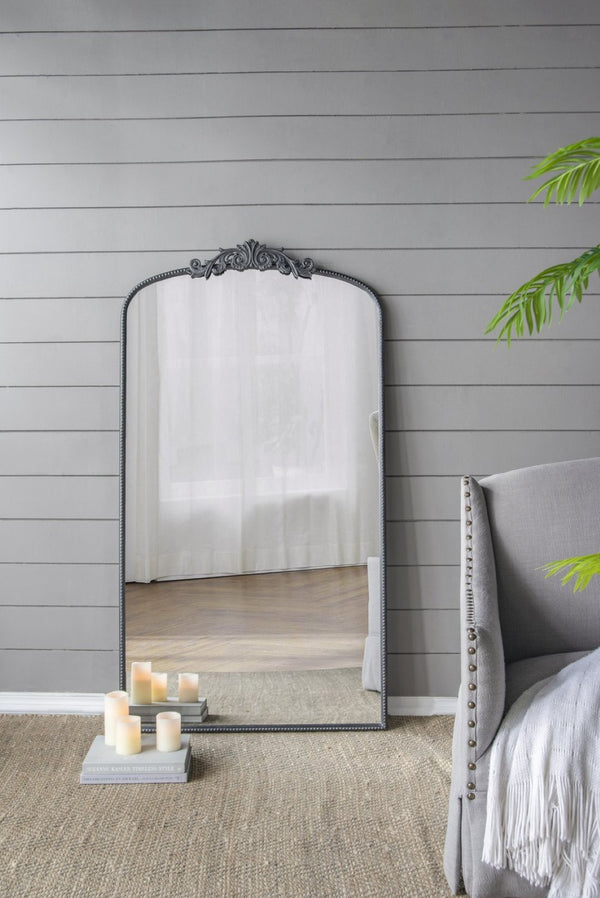 English Elm 66" Baroque Crown Arched Iron Frame Full Length Floor Mirror for Bedroom Entryway W2078124105